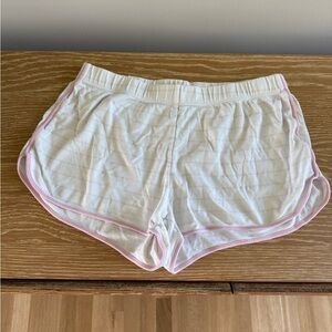 Women's White Athletic Shorts with Pink Trim